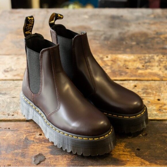 Dr. Martens 2976 Platform Chelsea Boots Burgundy Smooth Leather Size 7 Goth - Picture 3 of 11
